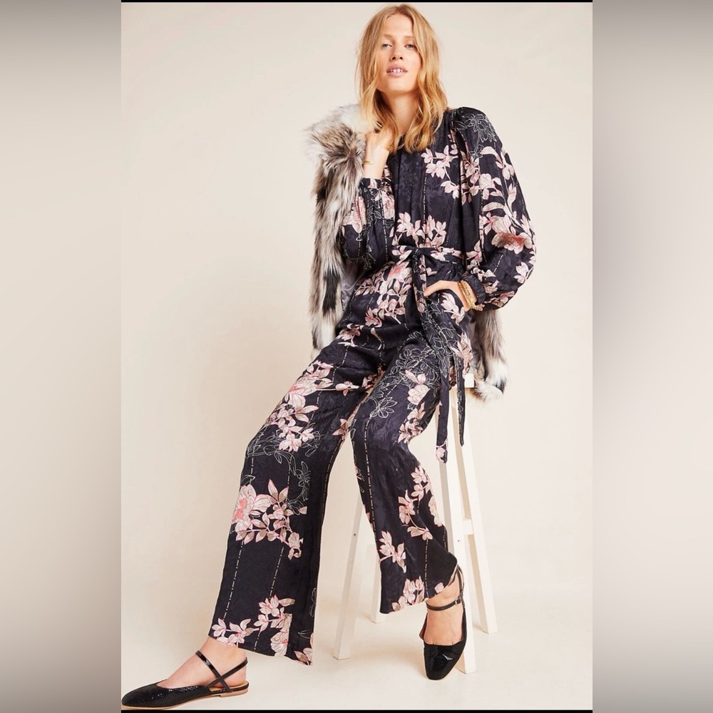 Anthropologie Harlyn Floral Boho Wide Leg Jumpsuit Balloon Sleeve S - Picture 14 of 14